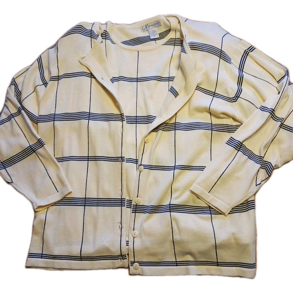 Dress Barn Cardigan Sweater Set Yellow Navy 18 20